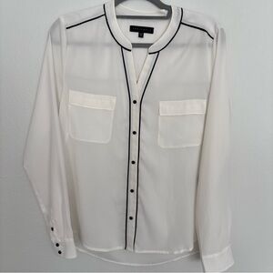 Sanctuary white Blouse with Black Piping Detail size Small